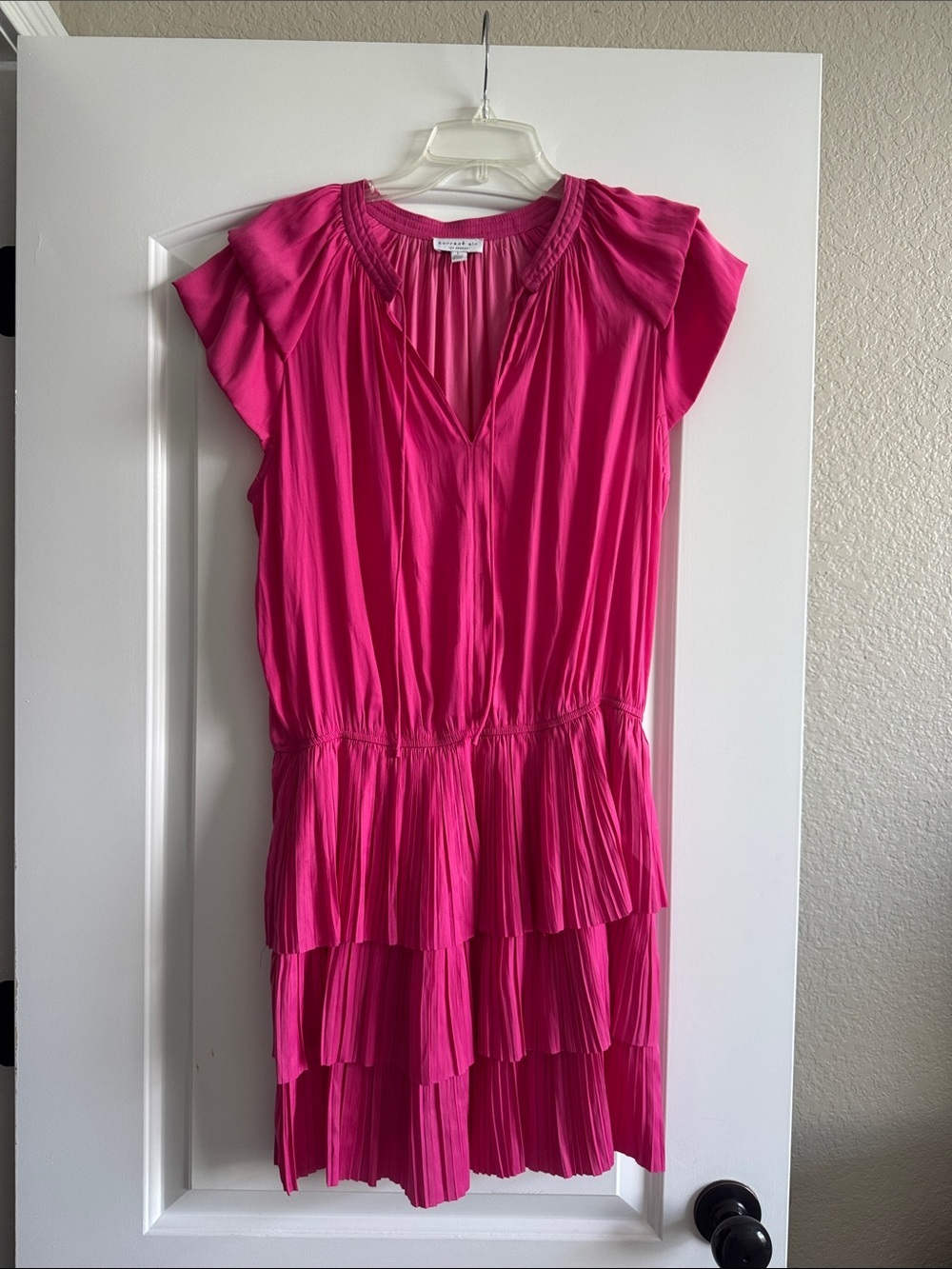 Current Air Fuchsia Tiered Ruffle Short Sleeve Mini Dress